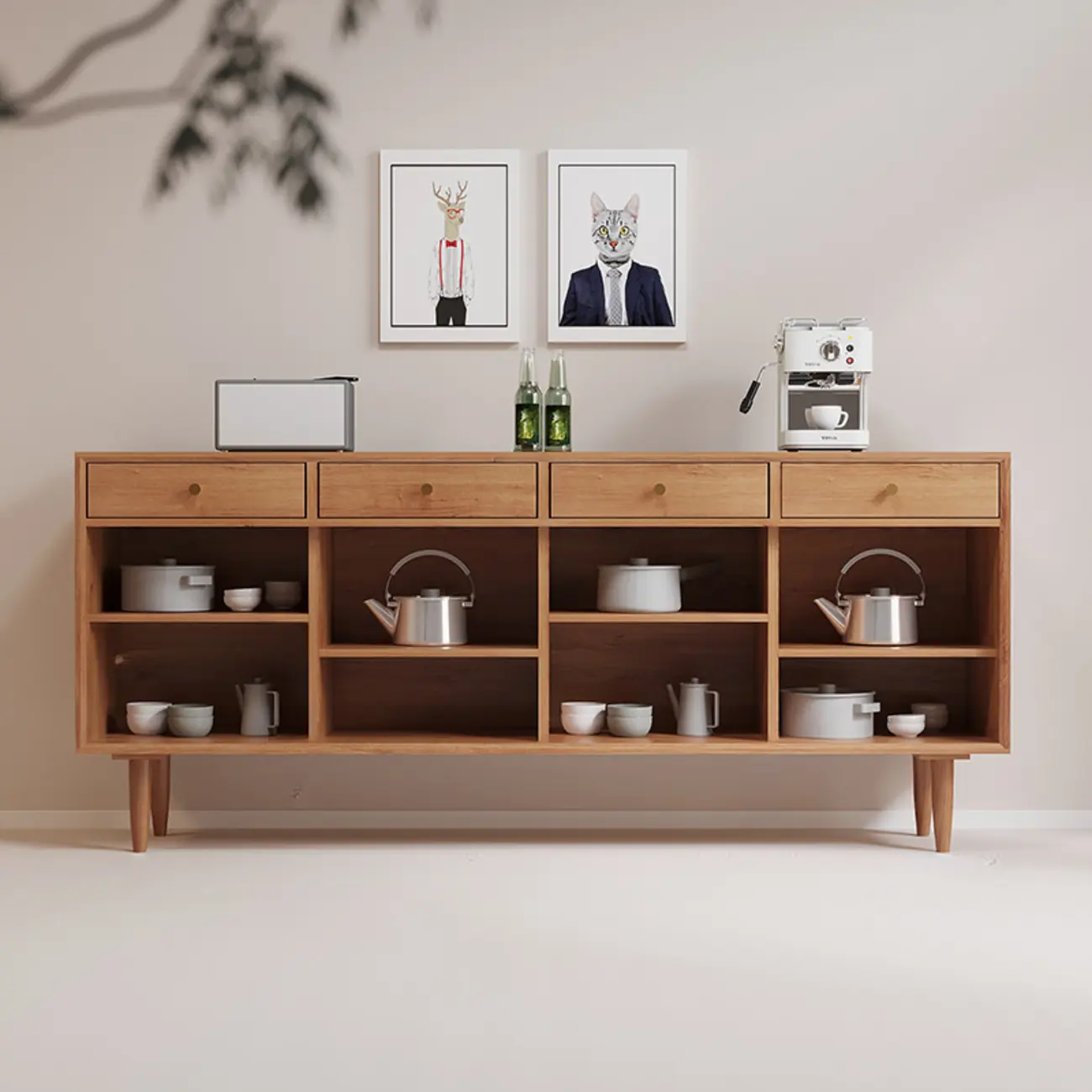 Nordic Freestanding Rattan Cabinet with Sliding Door Image - 3 | homeyfad