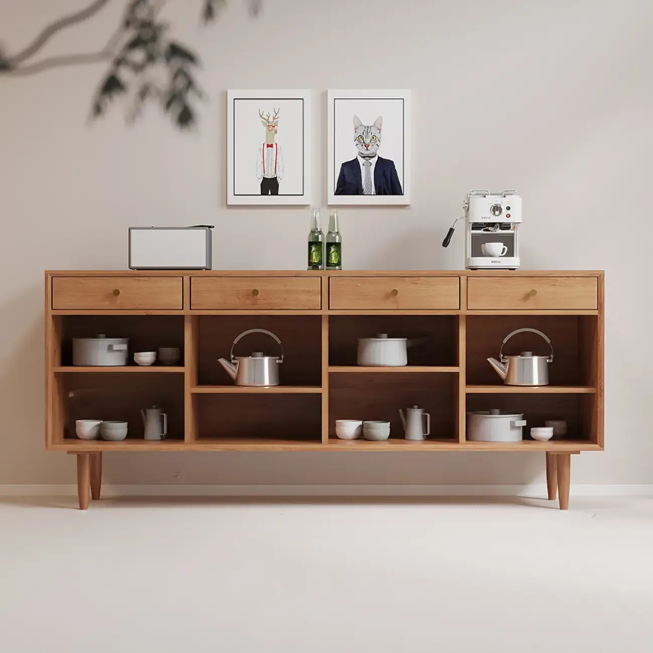 Nordic Freestanding Rattan Cabinet with Sliding Door Image - 3