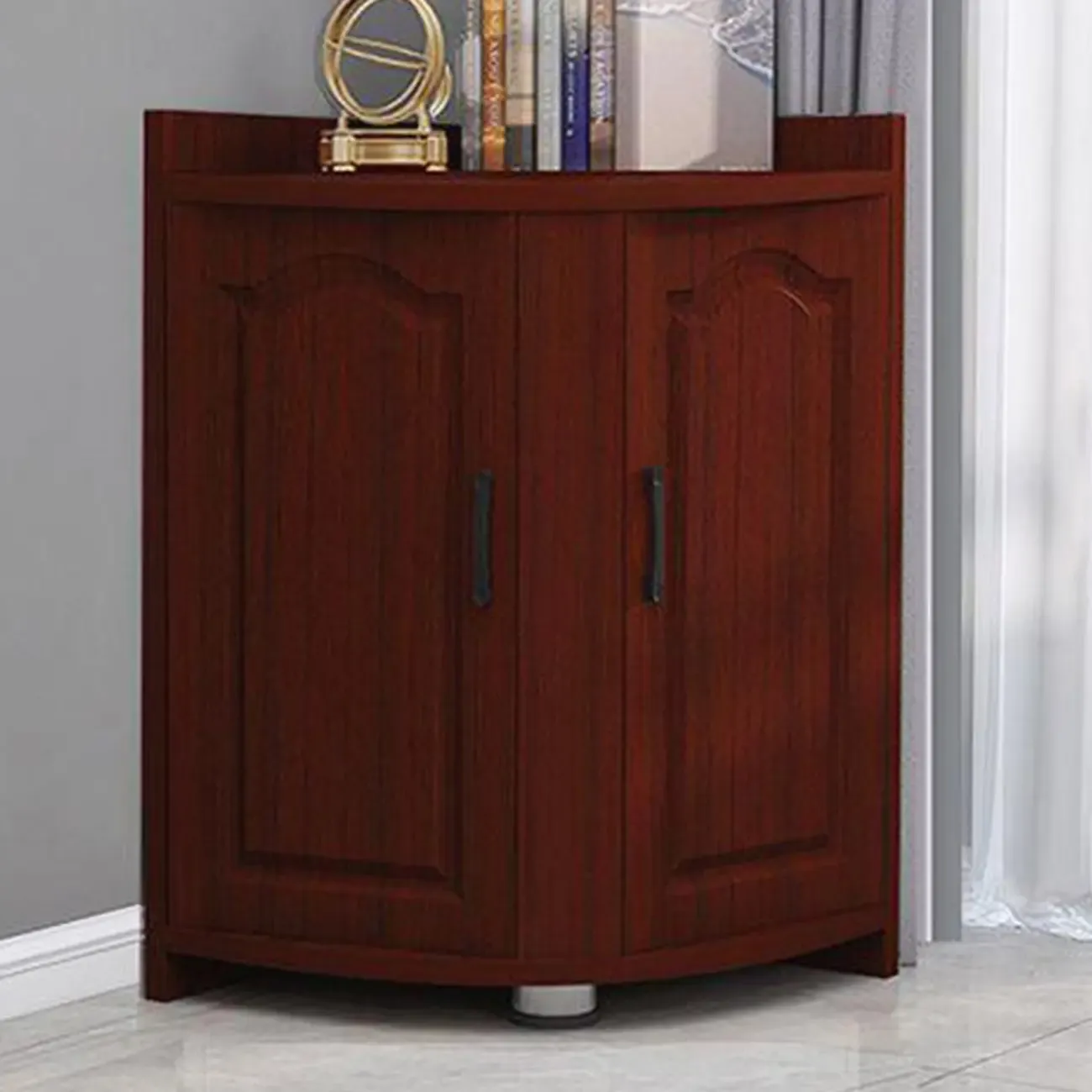 Modern Triangle Wooden Accent Cabinet for Living Room Space Image - 9