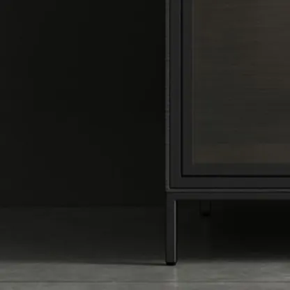 Modern Wooden Buffet Table with Stone Top and Storage Image - 9