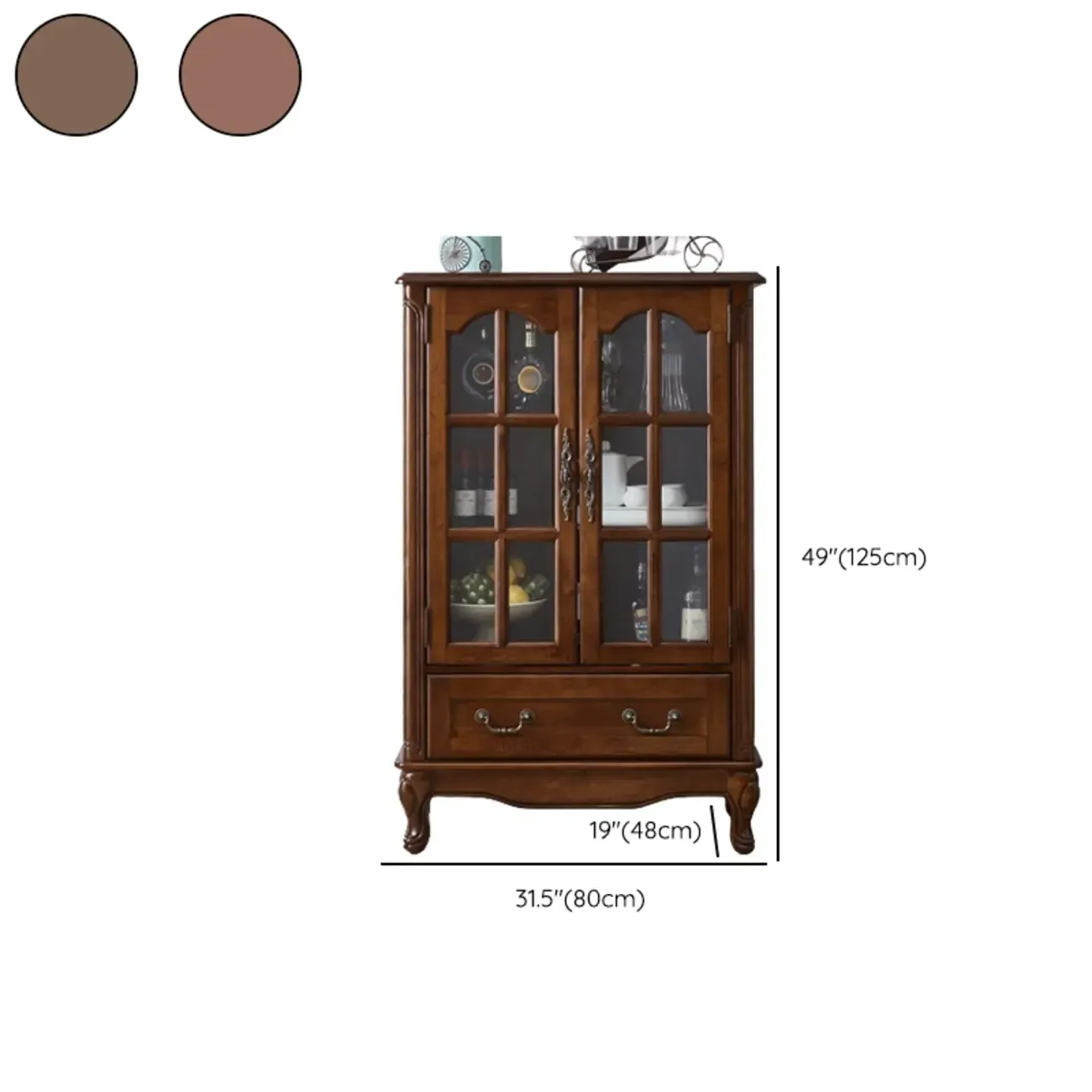 Rustic Wooden Interior Cabinet with Glass Display & Drawer Image - 16