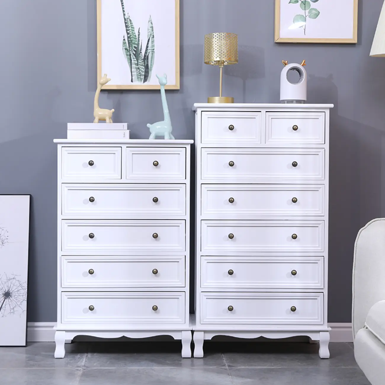 Rustic Wooden White Accent Cabinet with Multiple Drawers Image - 5 | homeyfad