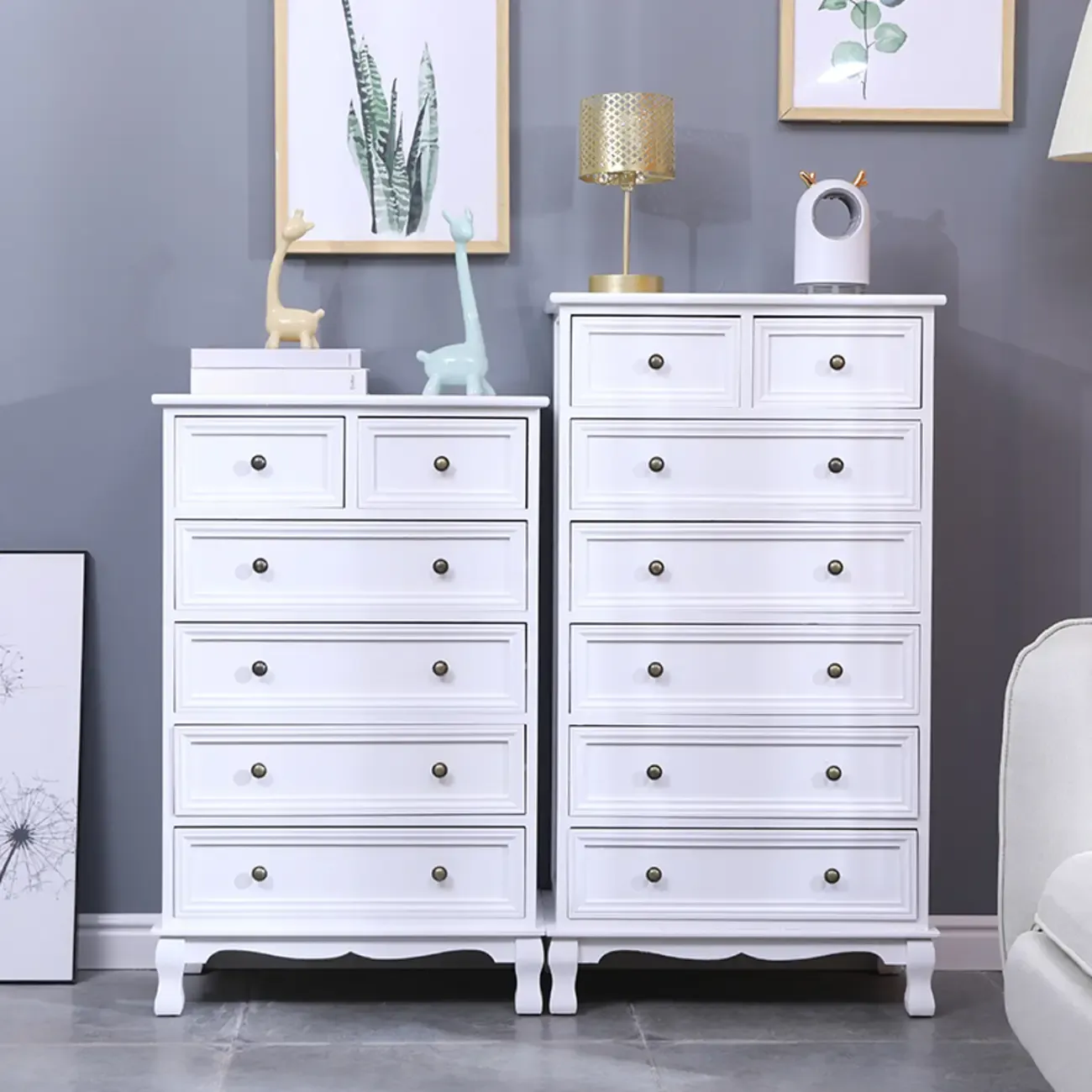 Rustic Wooden White Accent Cabinet with Multiple Drawers Image - 5