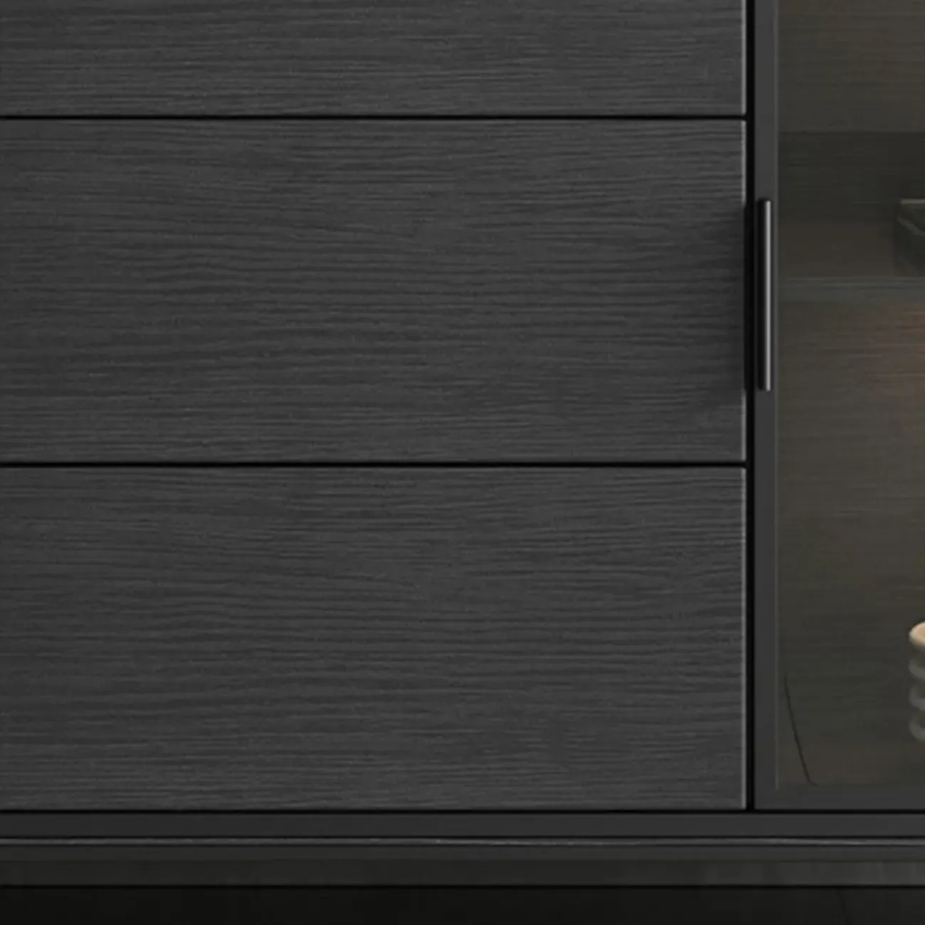 Modern Wooden Buffet Table with Stone Top and Storage Image - 10