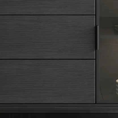 Modern Wooden Buffet Table with Stone Top and Storage Image - 10