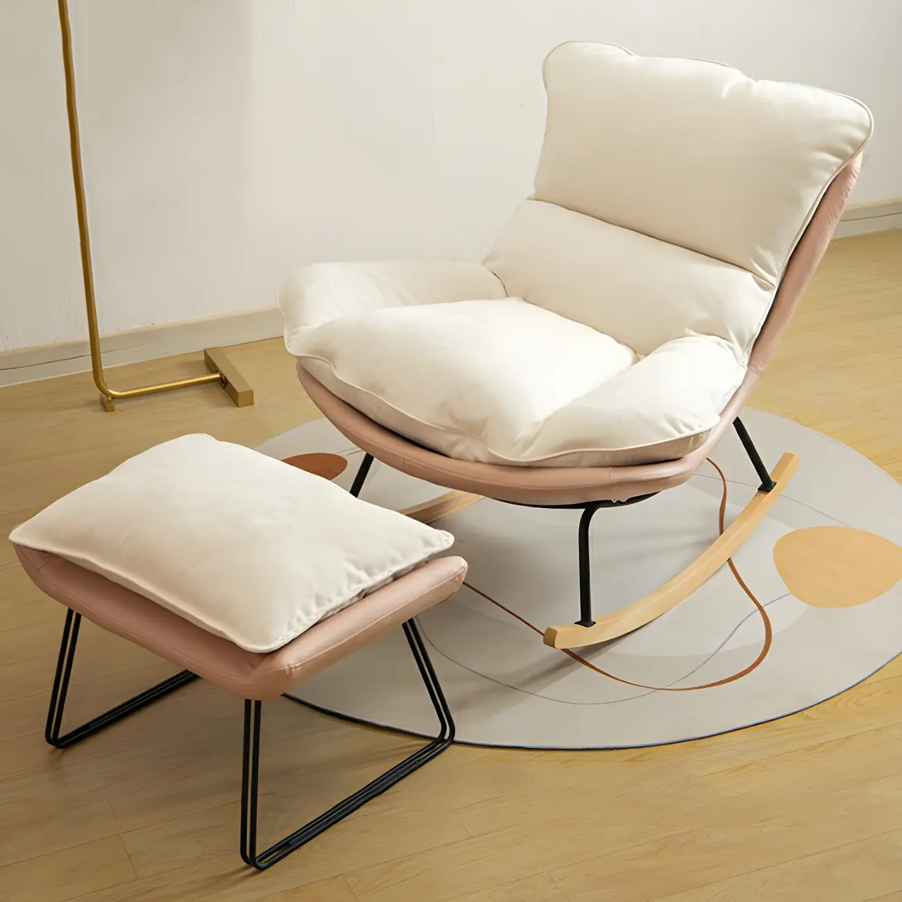 Suede Upholstered Rocking Chair with Ottoman for Living Room Image - 10 | homeyfad