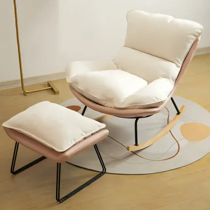Suede Upholstered Rocking Chair with Ottoman for Living Room Image - 10
