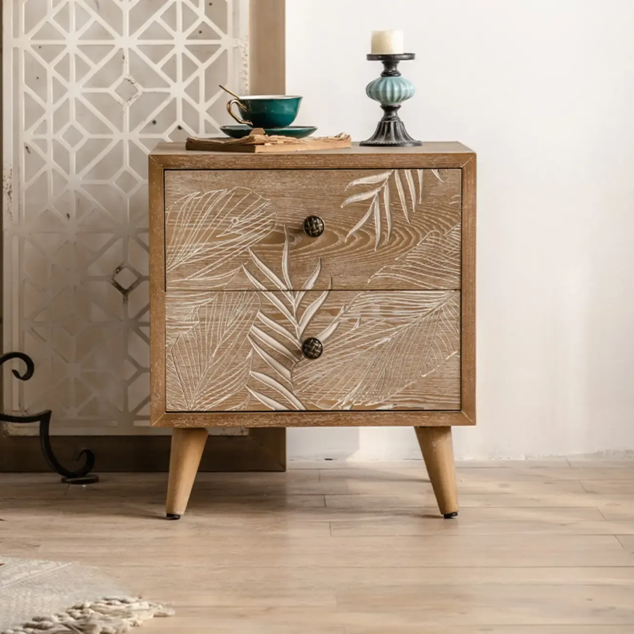 French Country Wooden Parlor Cabinet with Leaf Patterns | HomeyFad