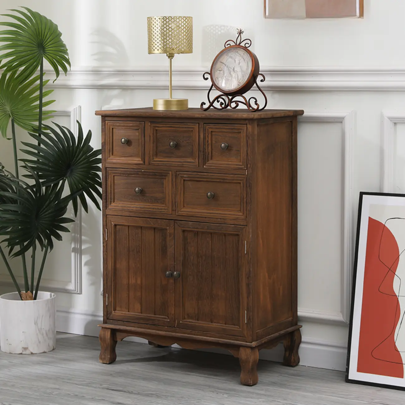 Rustic Wooden White Accent Cabinet with Multiple Drawers Image - 6 | homeyfad