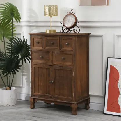 Rustic Wooden White Accent Cabinet with Multiple Drawers Image - 6