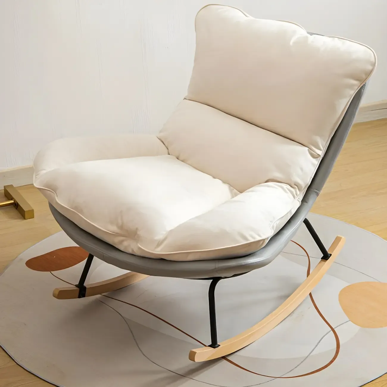 Suede Upholstered Rocking Chair with Ottoman for Living Room Image - 11