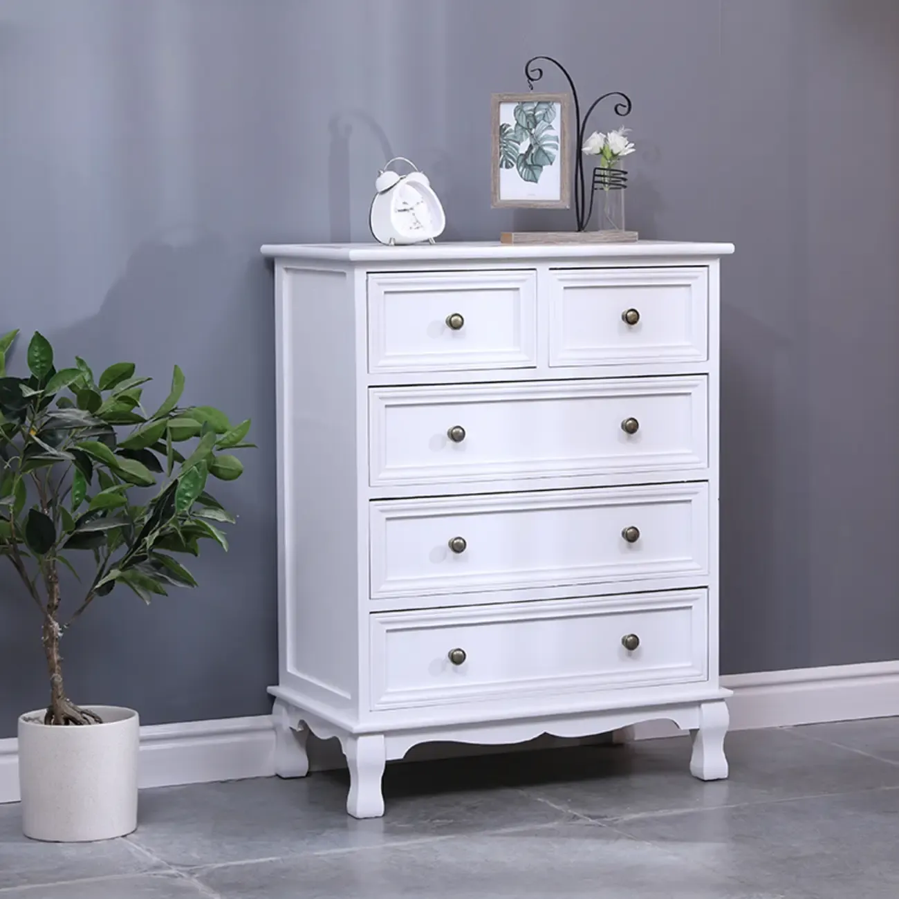 Rustic Wooden White Accent Cabinet with Multiple Drawers Image - 7