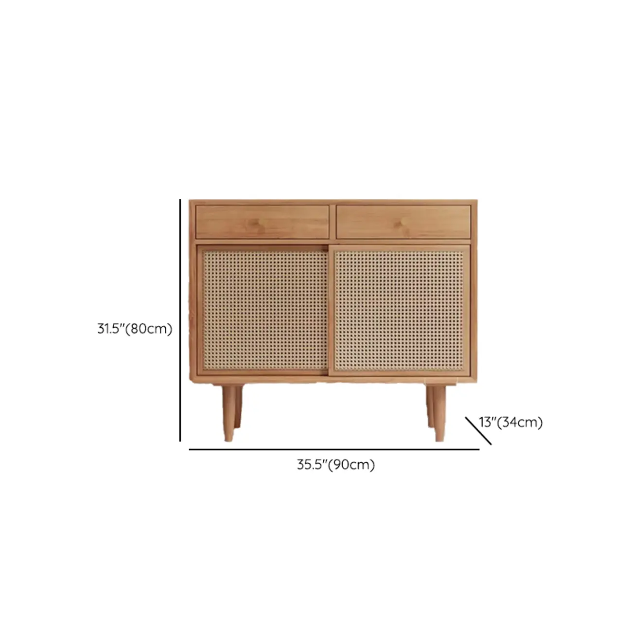 Nordic Freestanding Rattan Cabinet with Sliding Door #size | homeyfad