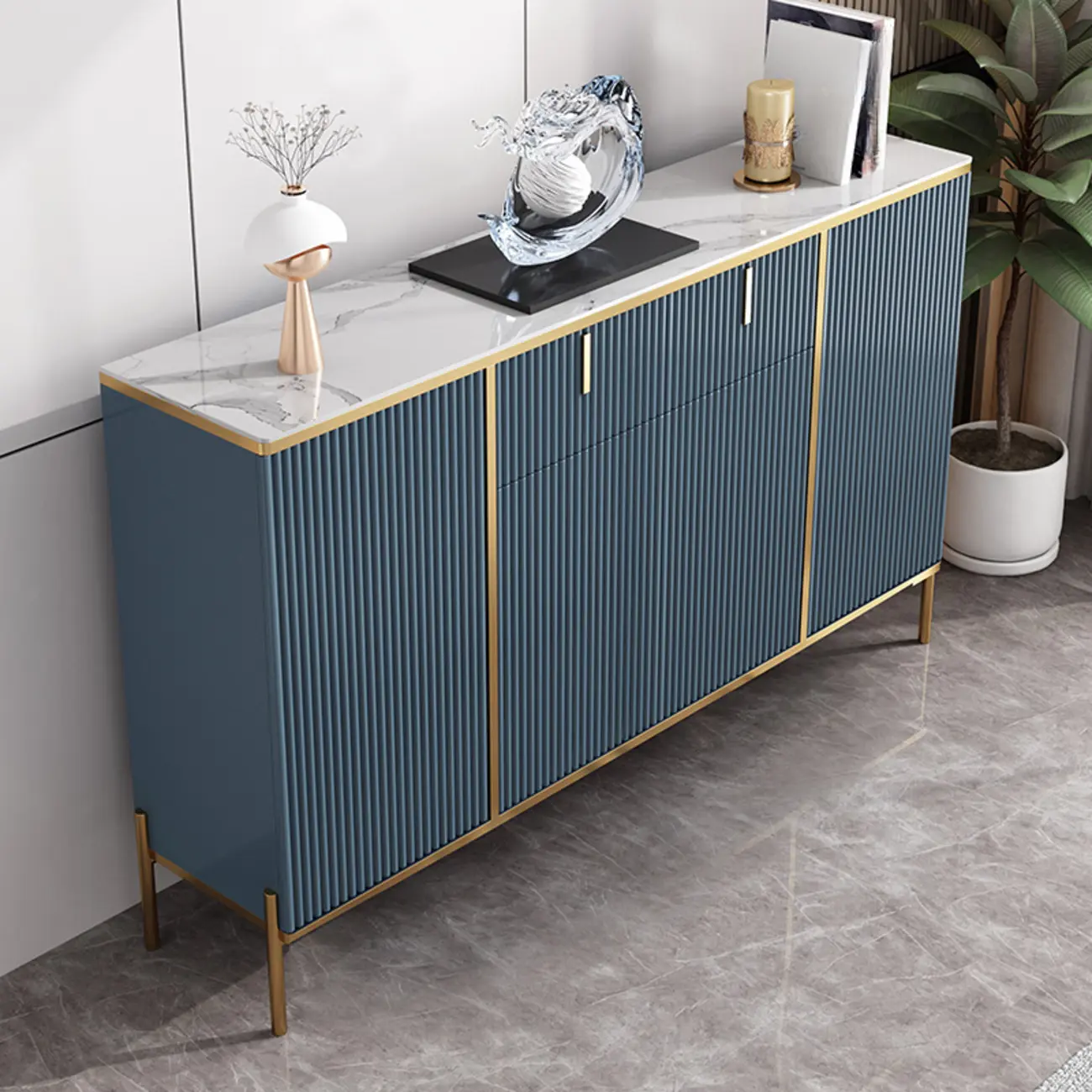 Freestanding Stone Top Sideboard Cabinet with Metal Legs  Image - 1 | homeyfad