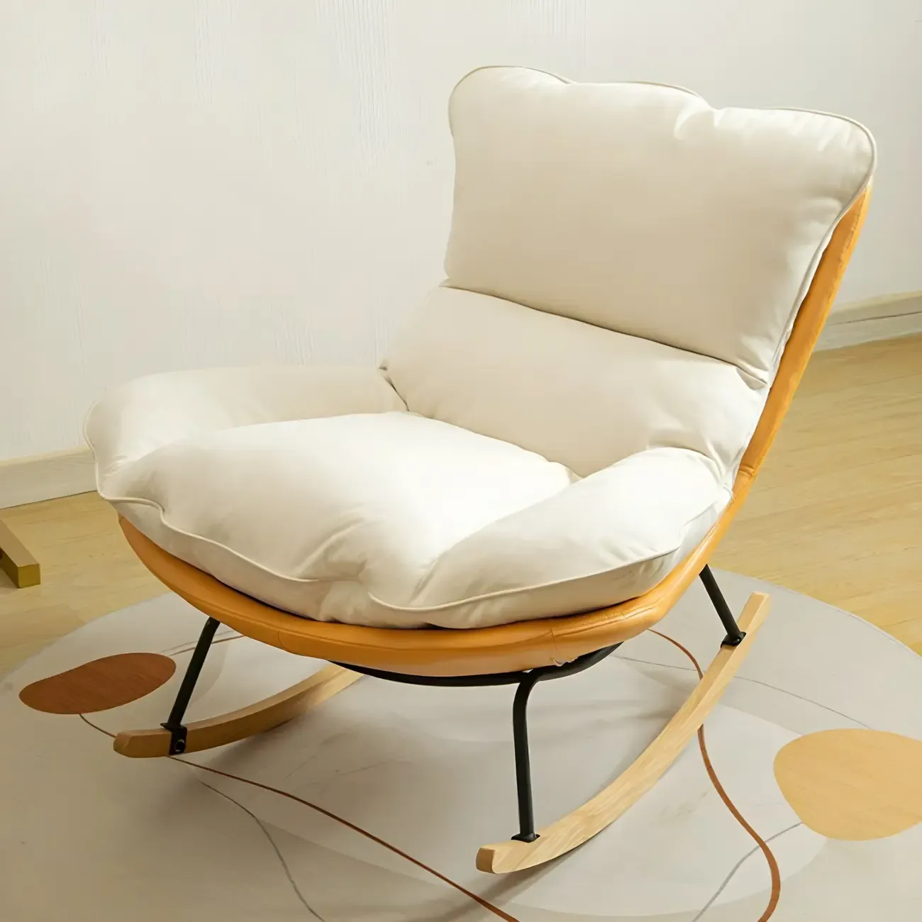 Suede Upholstered Rocking Chair with Ottoman for Living Room Image - 13