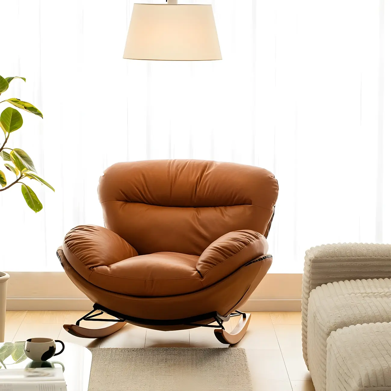 Modern Armless Leather Upholstered Rocking Chair for Living Room Image - 1 | homeyfad
