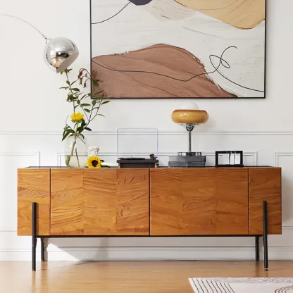 72" Free-Standing Brown Accent Cabinet for Living Room Decor Image - 2