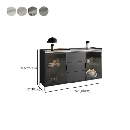 Modern Wooden Buffet Table with Stone Top and Storage Image - 14