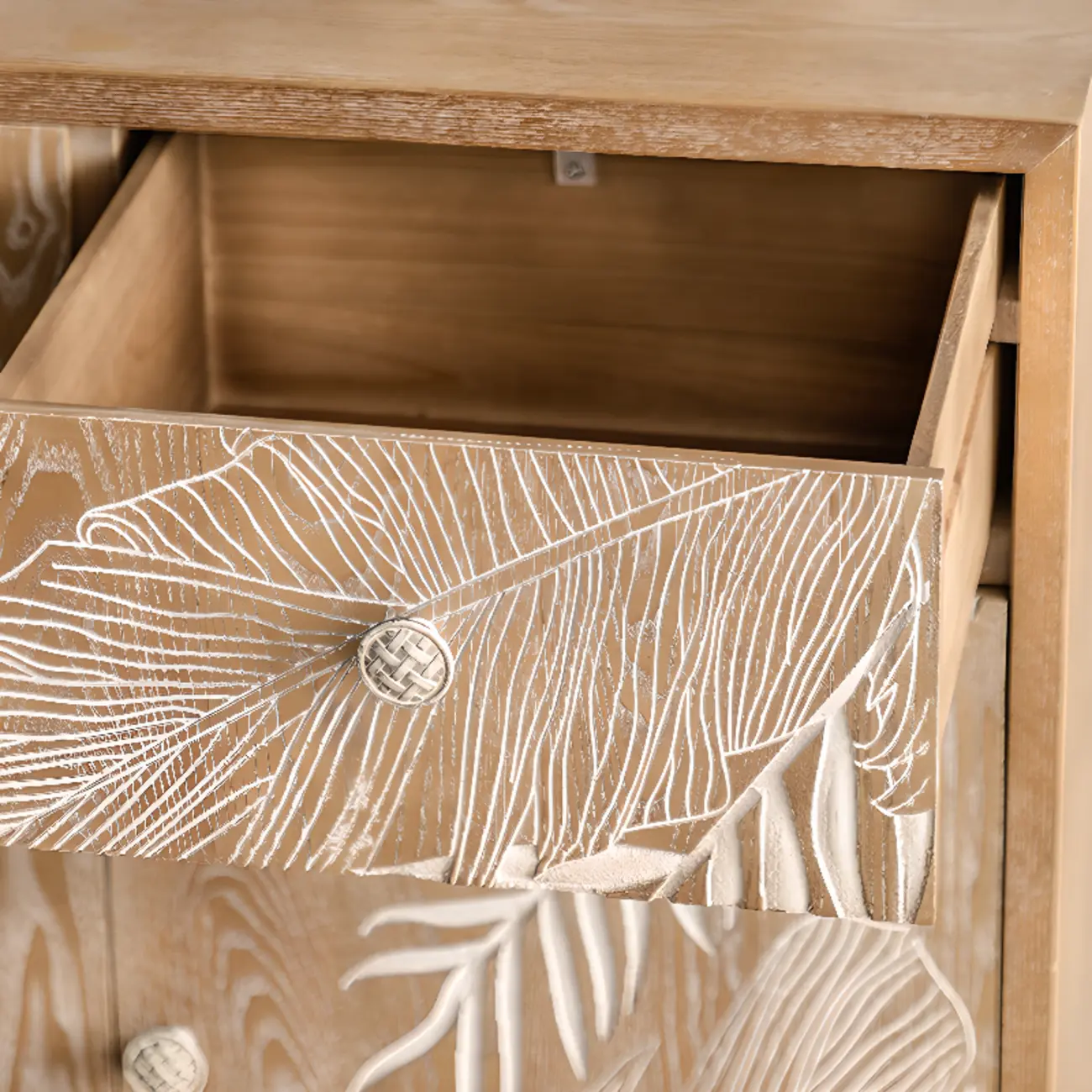 French Country Wooden Parlor Cabinet with Leaf Patterns Image - 6 | homeyfad