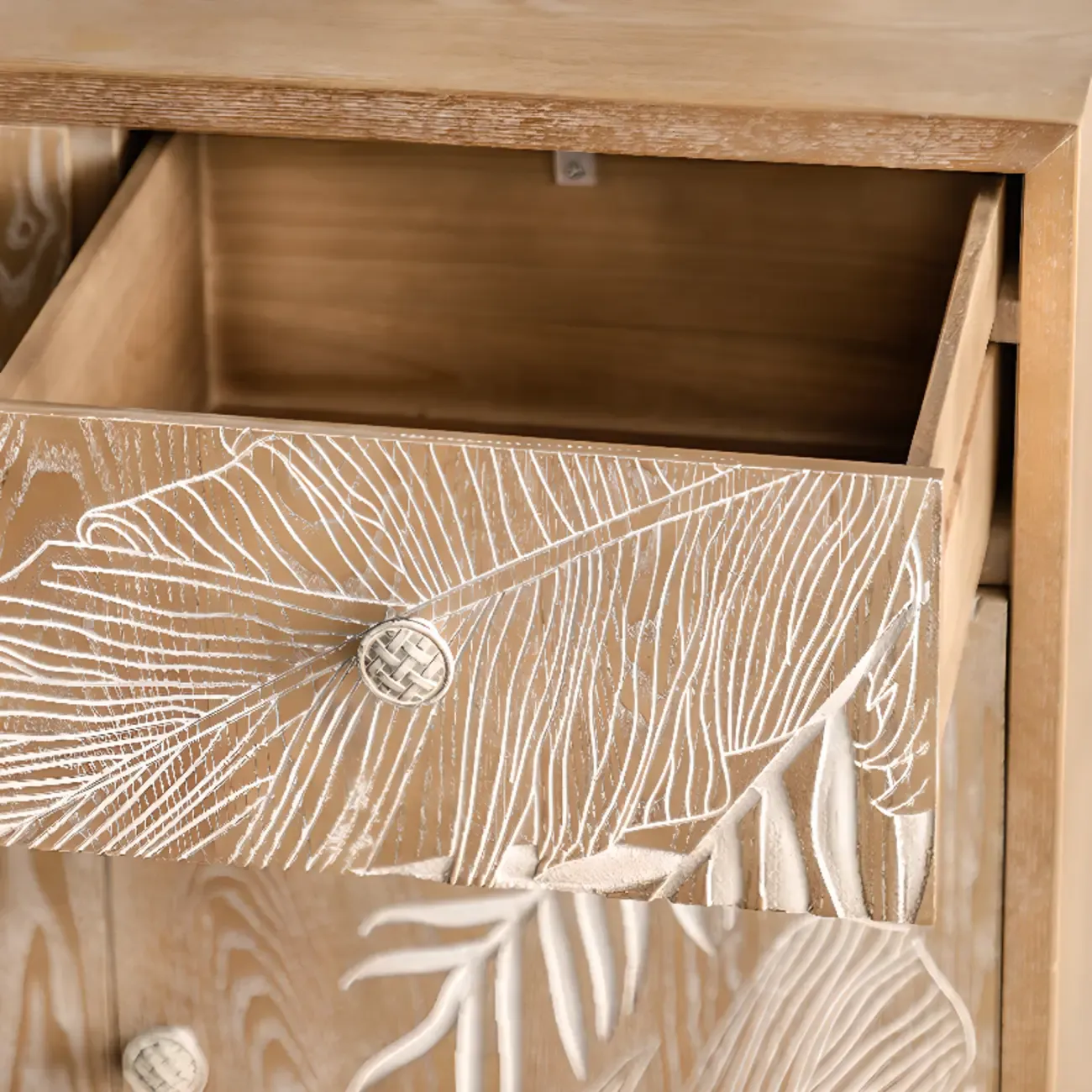 French Country Wooden Parlor Cabinet with Leaf Patterns Image - 6