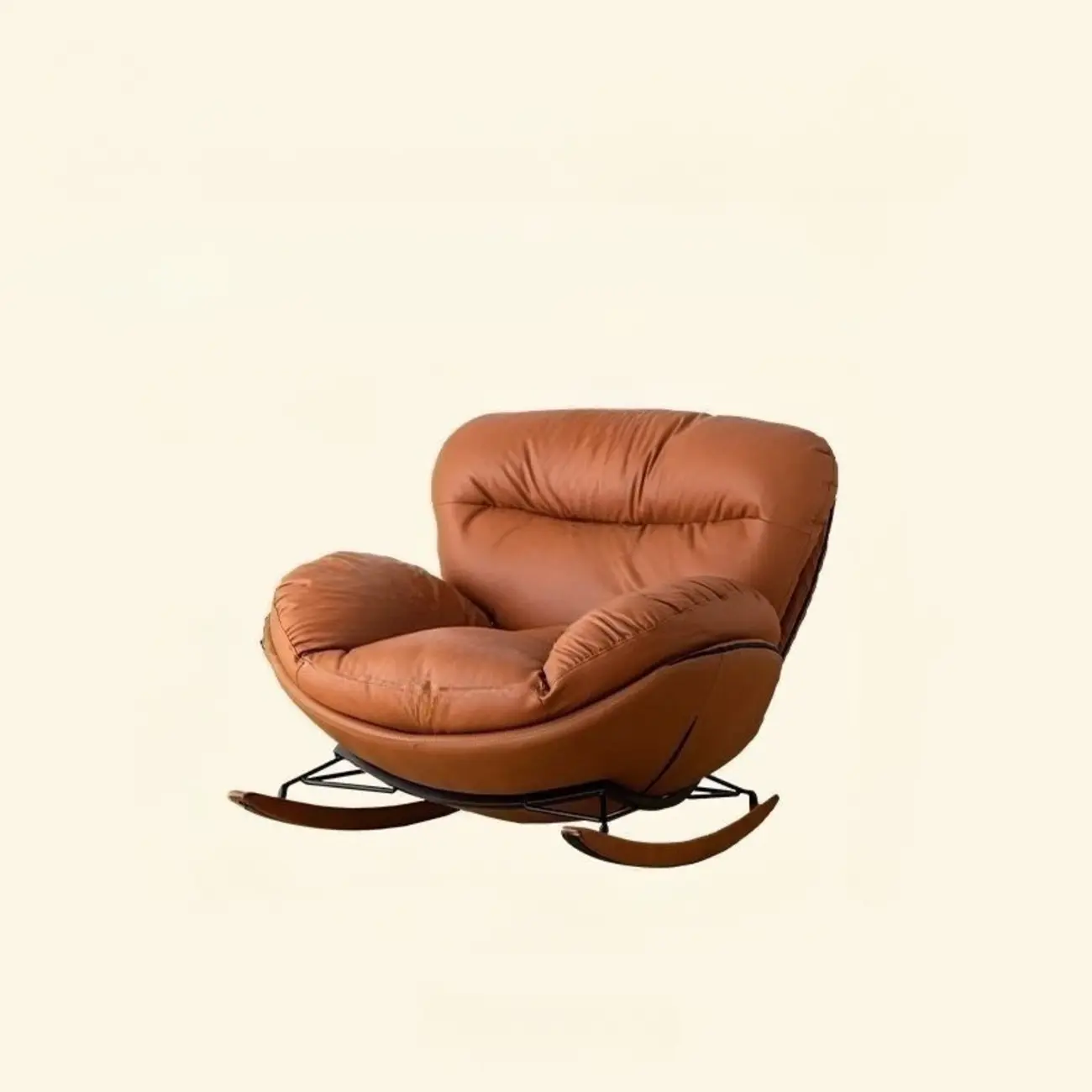 Modern Armless Leather Upholstered Rocking Chair for Living Room Image - 2 | homeyfad