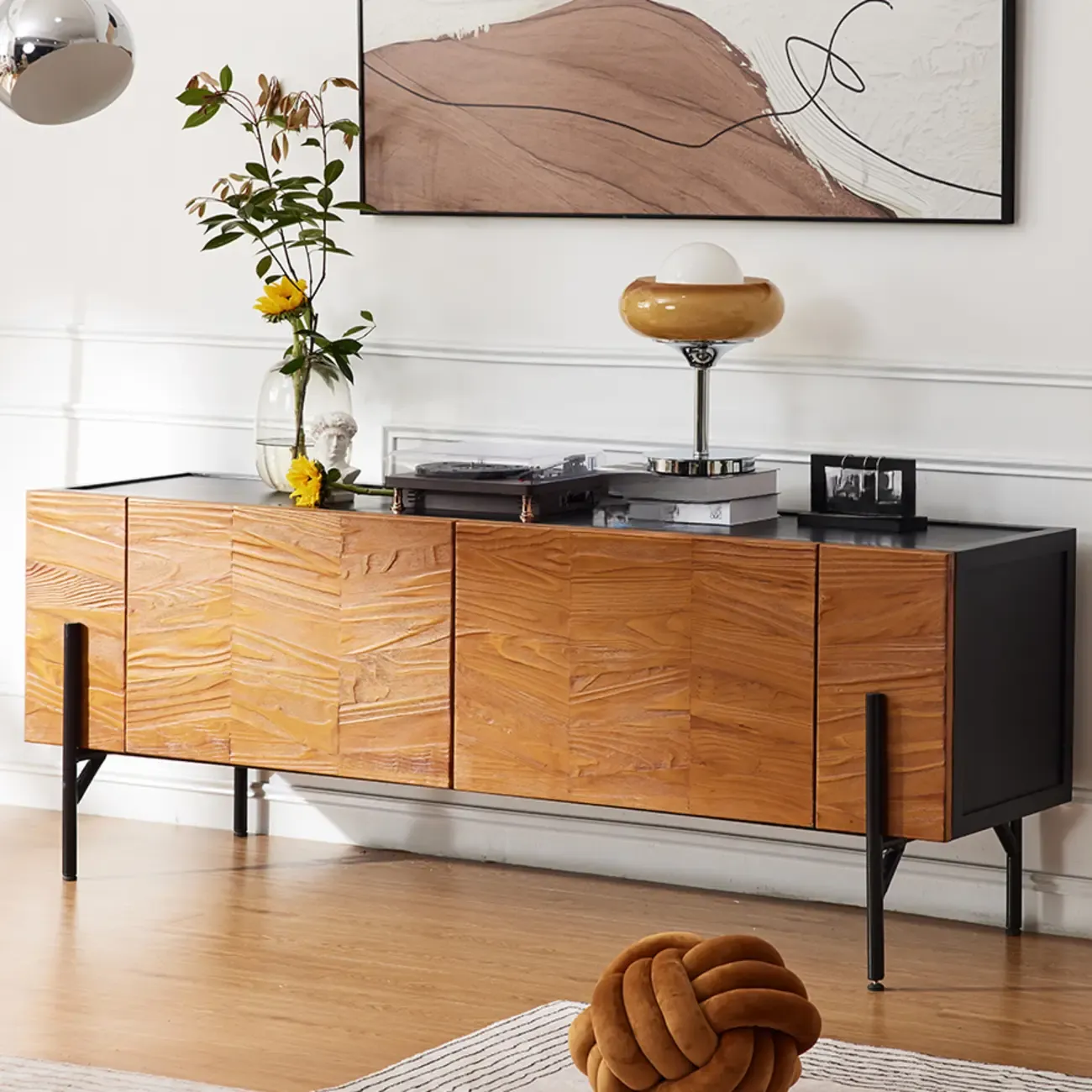 72" Free-Standing Brown Accent Cabinet for Living Room Decor Image - 1