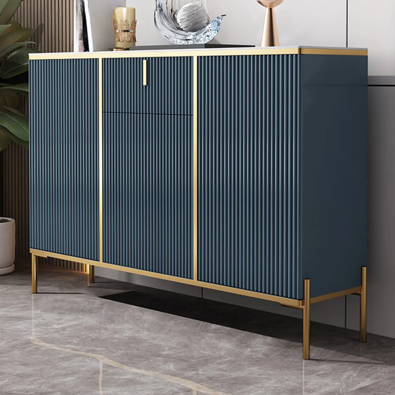 Freestanding Stone Top Sideboard Cabinet with Metal Legs  Image - 3 | homeyfad
