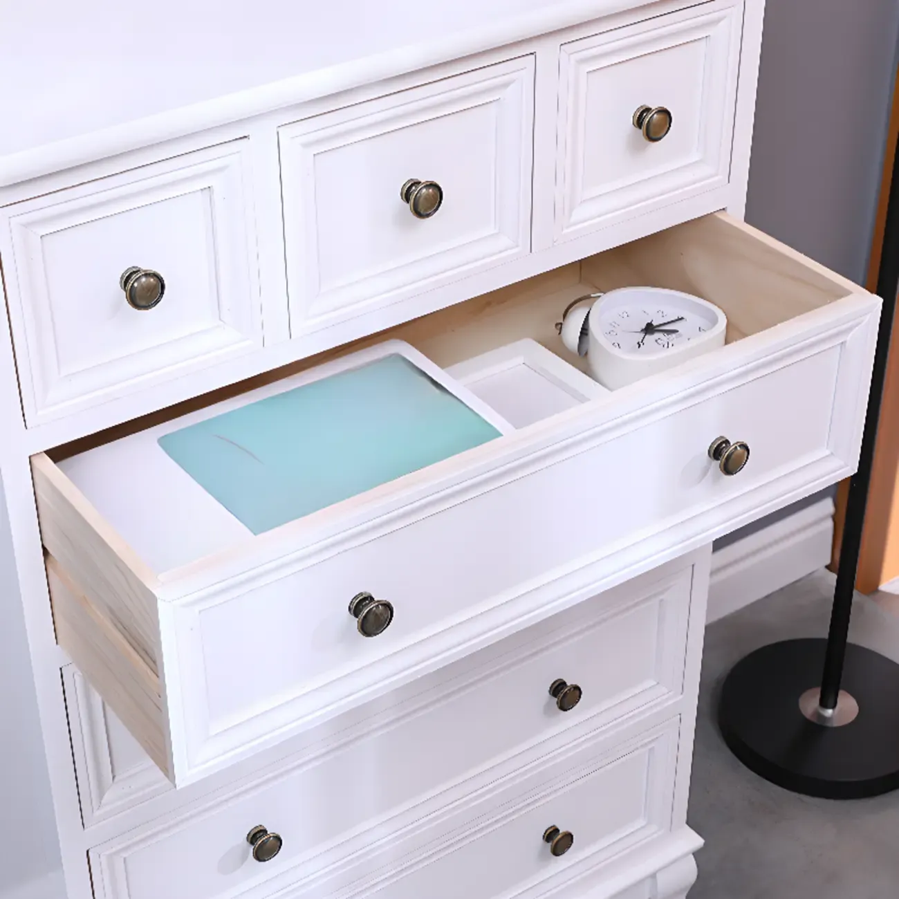 Rustic Wooden White Accent Cabinet with Multiple Drawers Image - 11