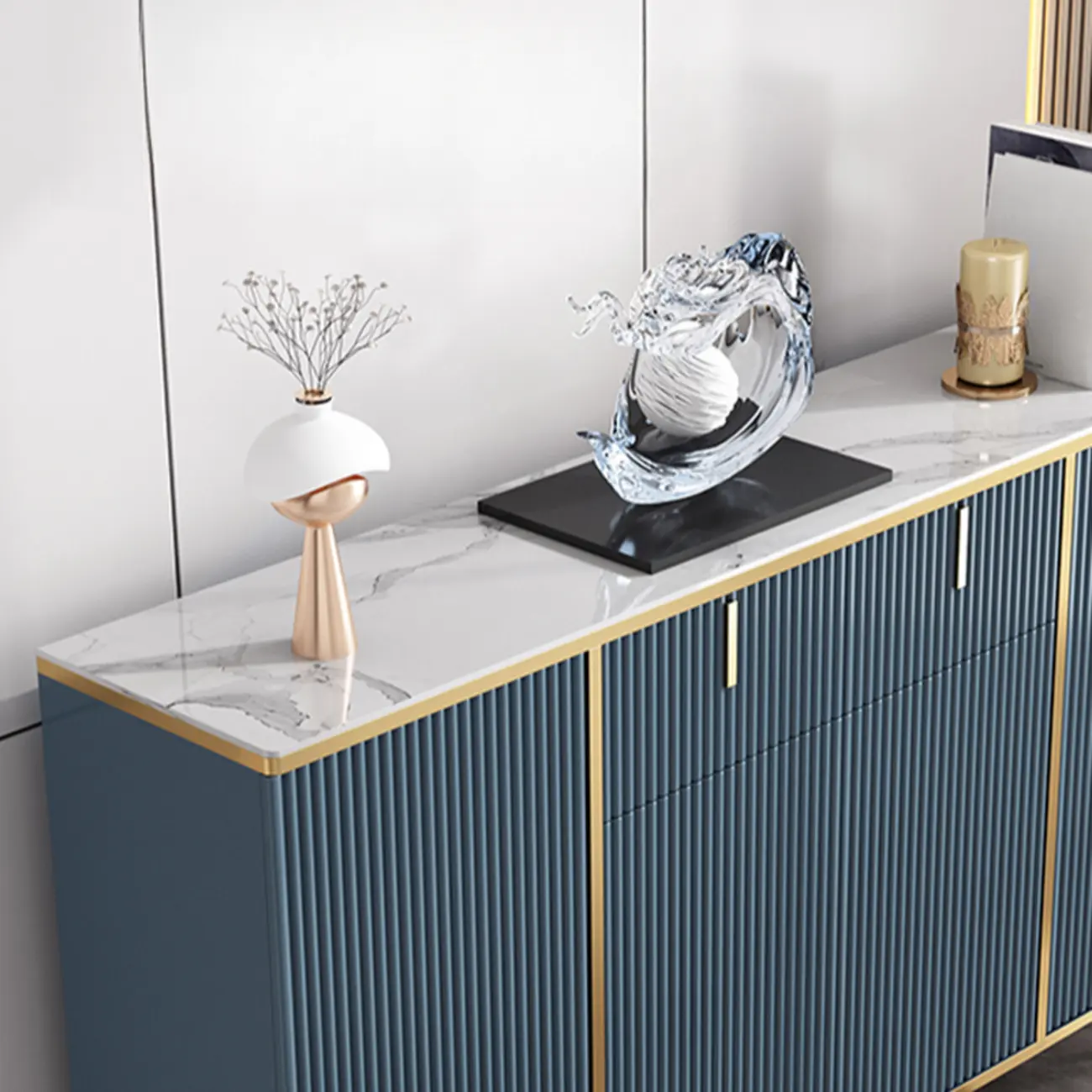 Freestanding Stone Top Sideboard Cabinet with Metal Legs  Image - 4 | homeyfad