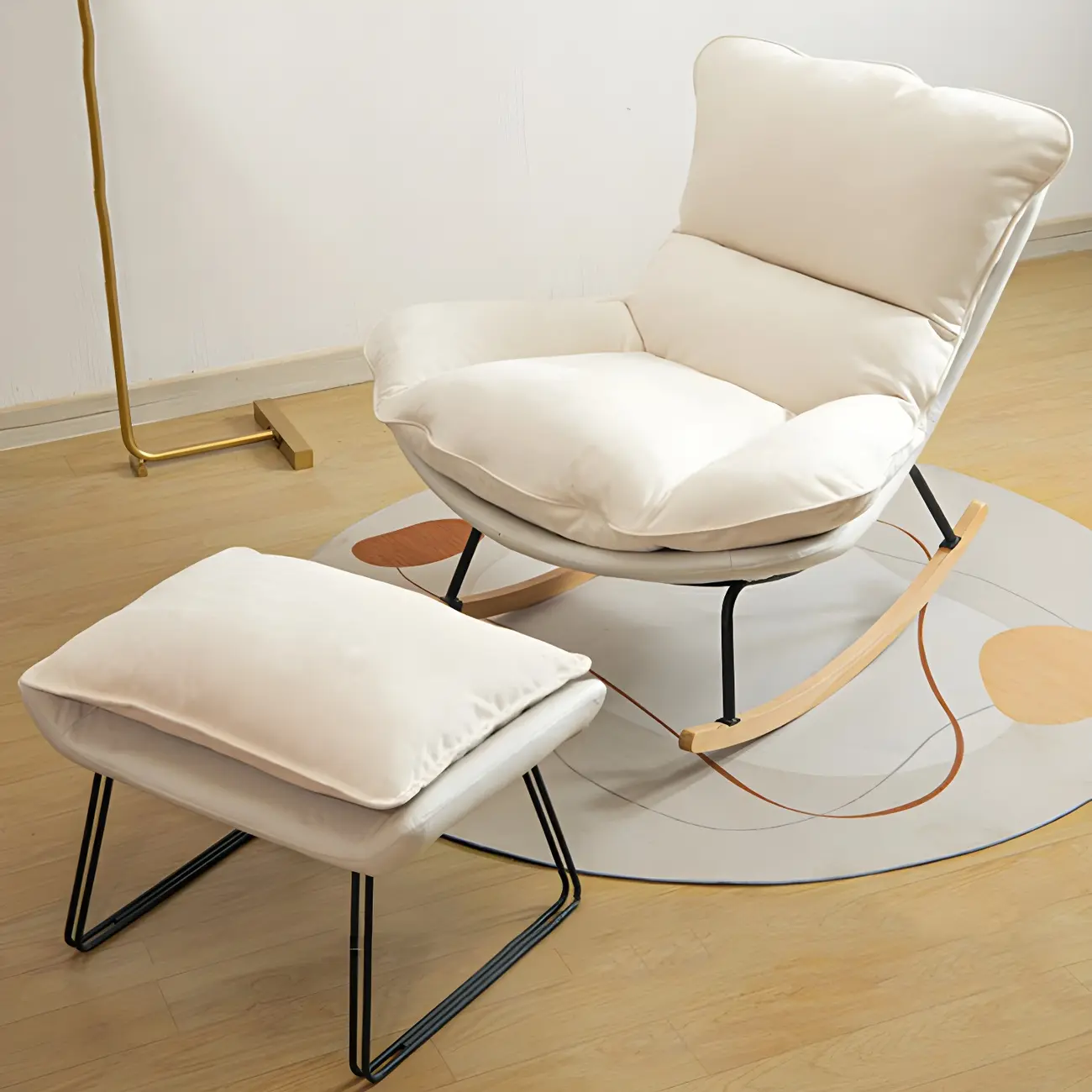 Suede Upholstered Rocking Chair with Ottoman for Living Room Image - 16 | homeyfad