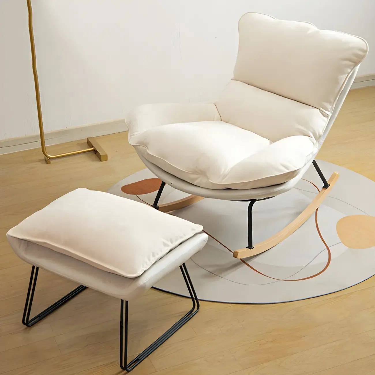 Suede Upholstered Rocking Chair with Ottoman for Living Room - HomeyFad