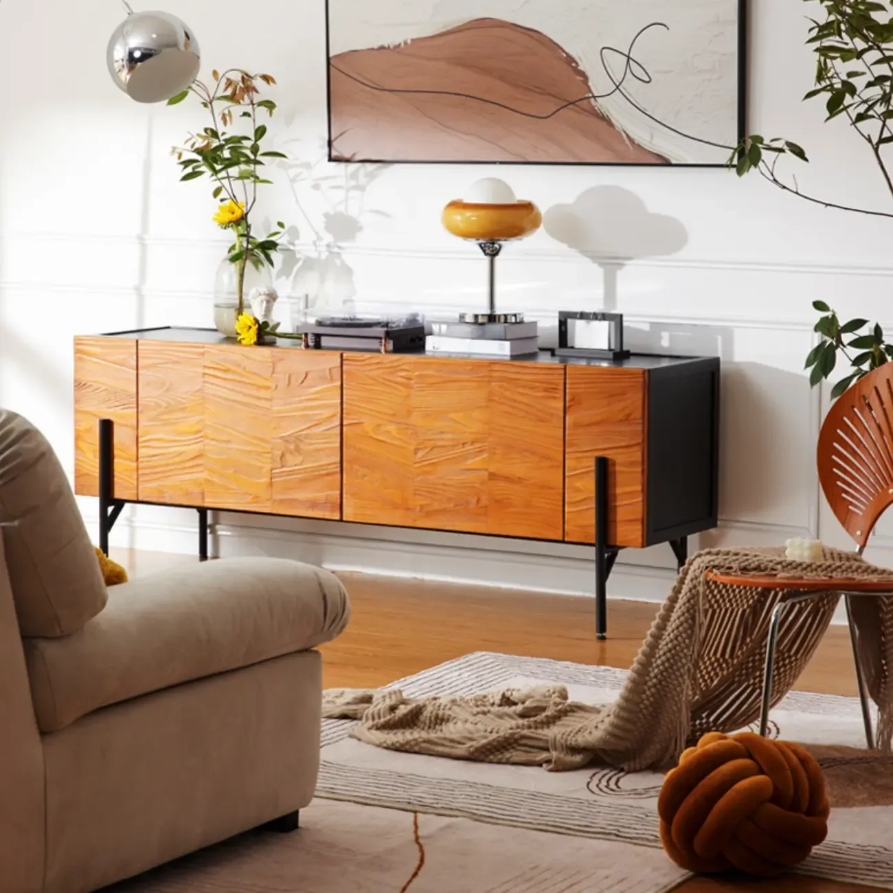 72" Free-Standing Brown Accent Cabinet for Living Room Decor Image - 3