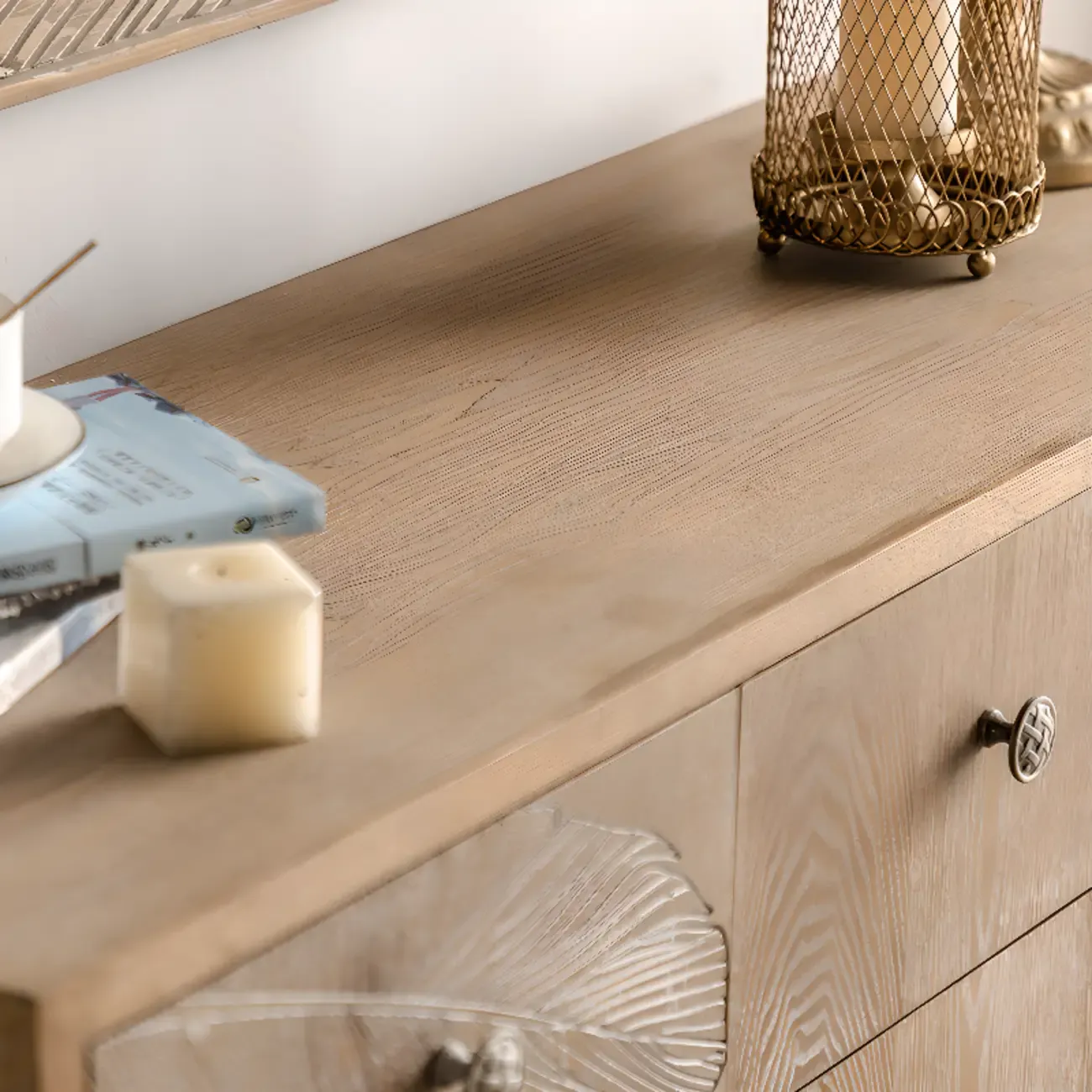 French Country Wooden Parlor Cabinet with Leaf Patterns Image - 8