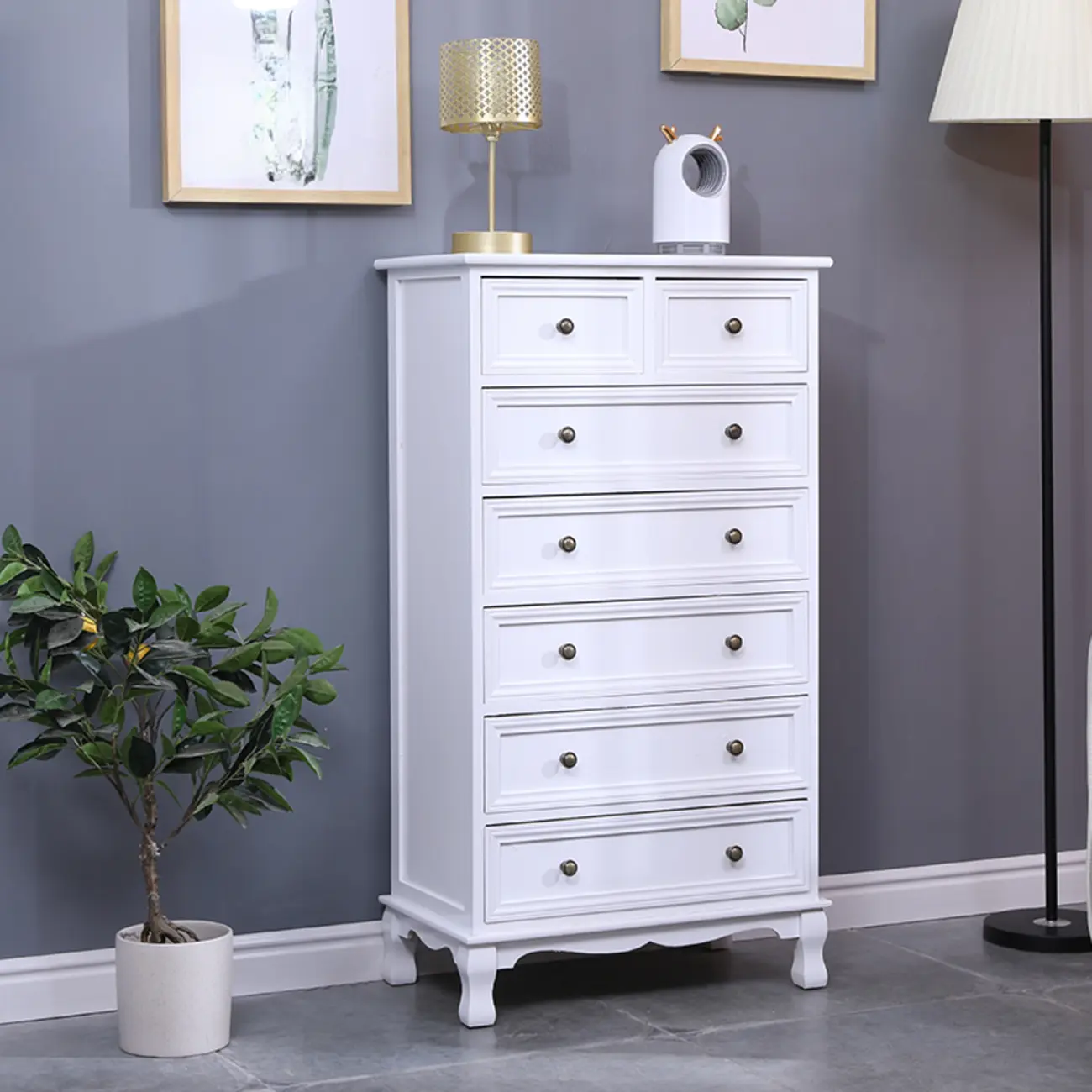 Rustic Wooden White Accent Cabinet with Multiple Drawers Image - 12 | homeyfad