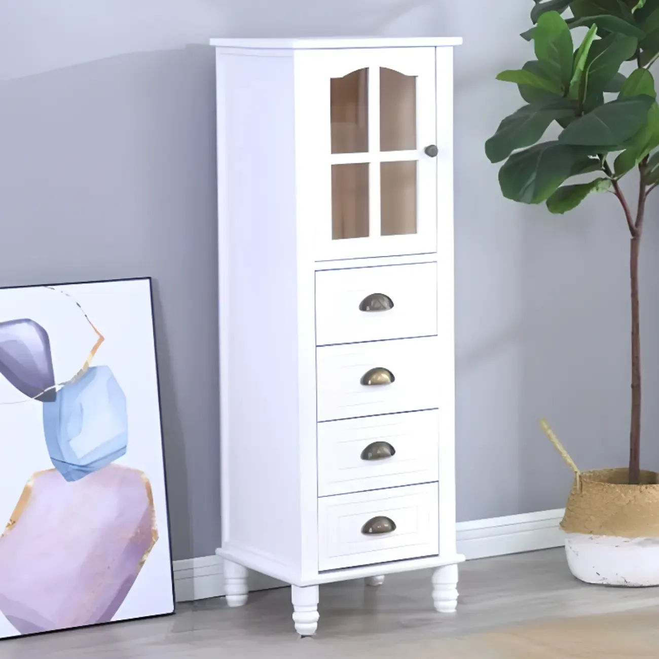 Modern Solid Wood White Cabinet for Versatile Home Storage Image - 16