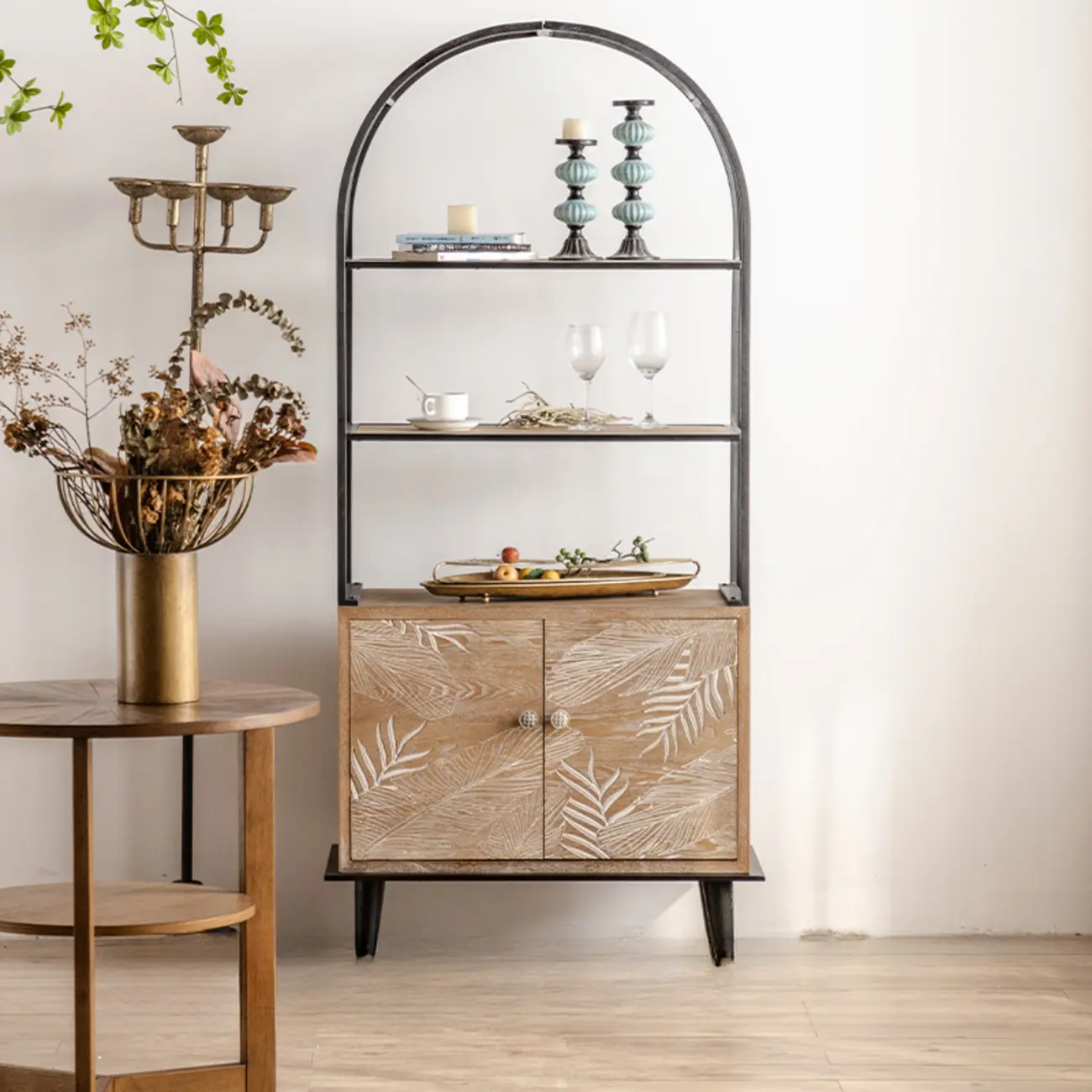 French Country Wooden Parlor Cabinet with Leaf Patterns Image - 9 | homeyfad