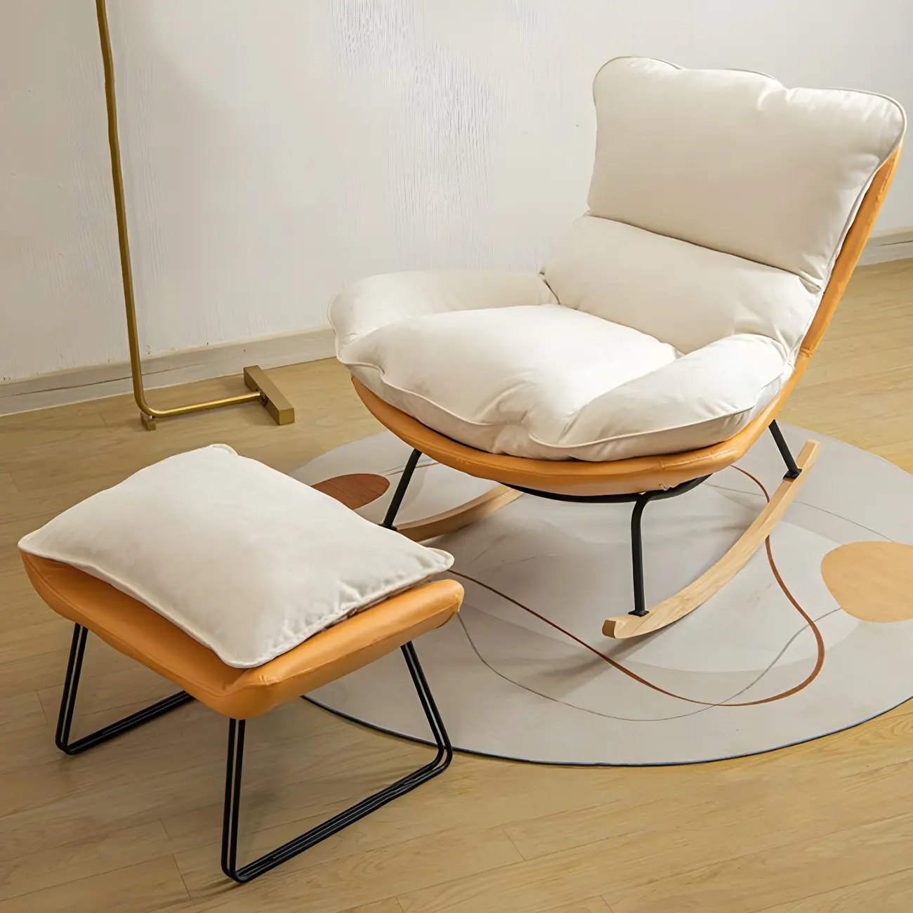 Suede Upholstered Rocking Chair with Ottoman for Living Room Image - 18 | homeyfad