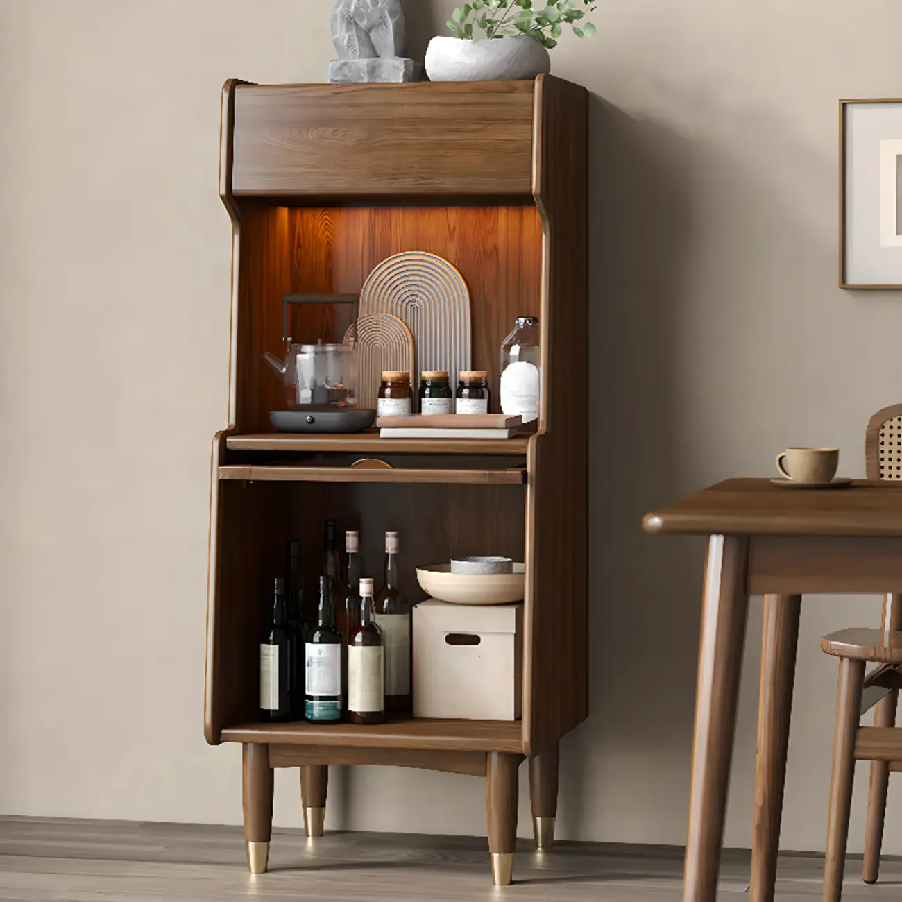 Modern Wooden Brown Wine Cabinet for Living Room Display Image - 1
