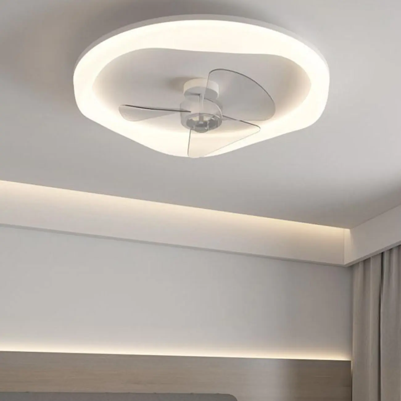 Smart 3-Blade White Flushmount Ceiling Fan with LED Light Image - 1 | homeyfad