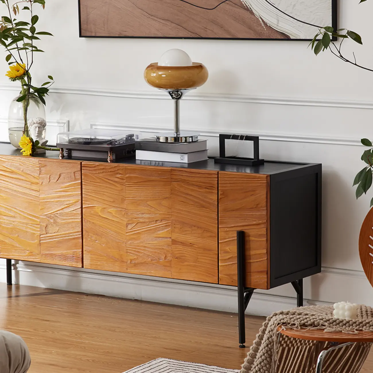 72" Free-Standing Brown Accent Cabinet for Living Room Decor Image - 5 | homeyfad