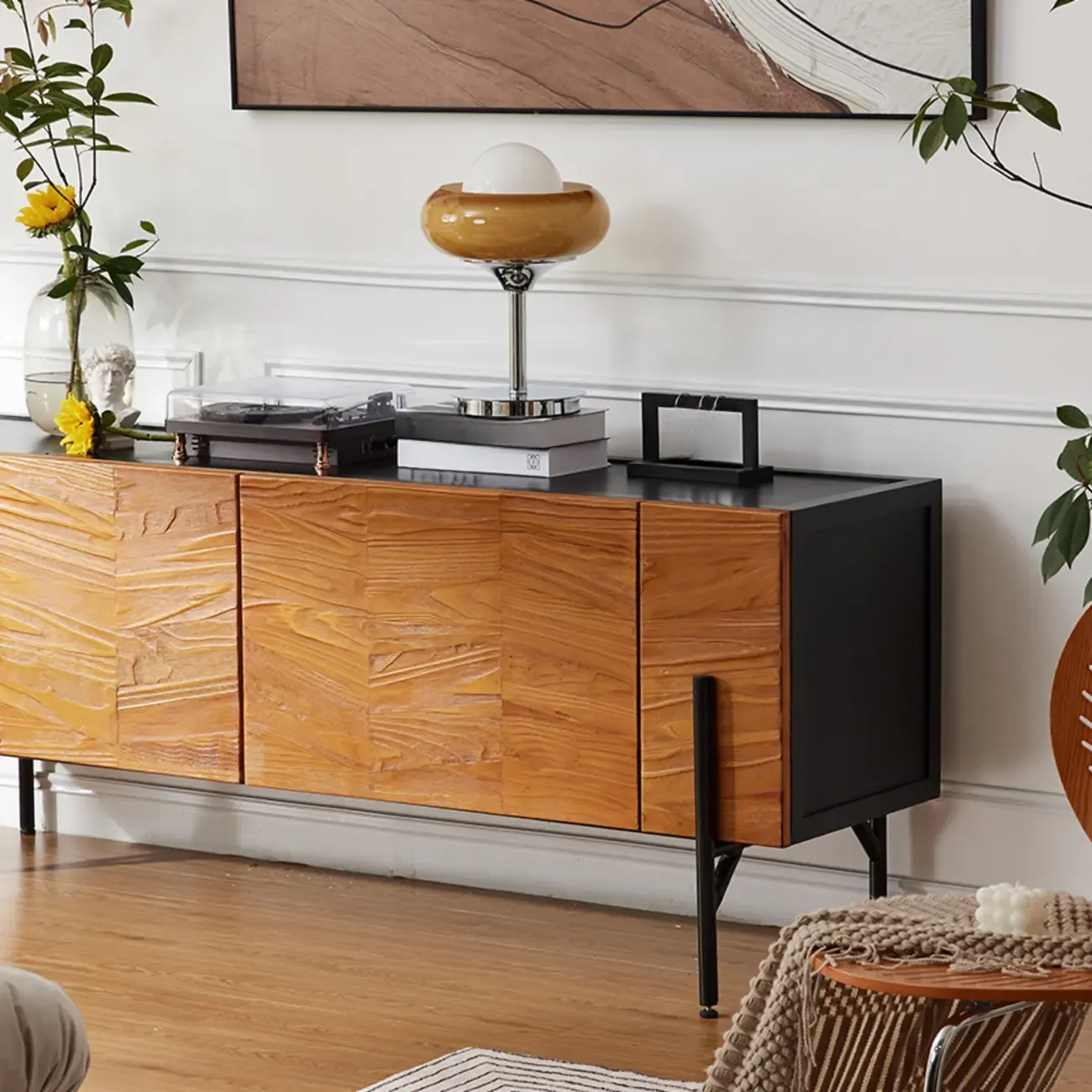 72" Free-Standing Brown Accent Cabinet for Living Room Decor Image - 5