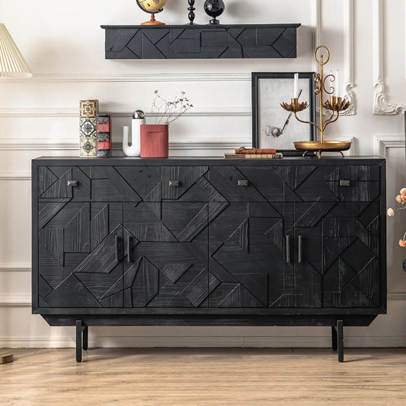 Rectangular Black Parlor Accent Cabinet with Straight Legs Image - 1 | homeyfad