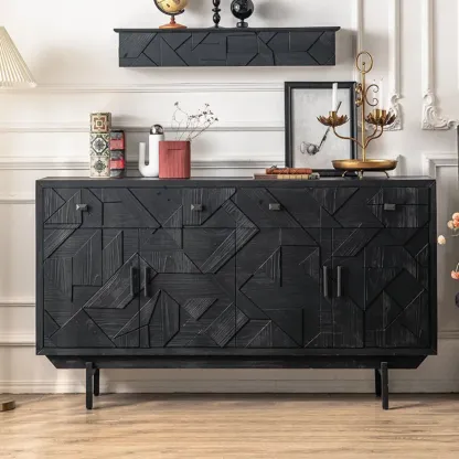 Rectangular Black Parlor Accent Cabinet with Straight Legs Image - 1