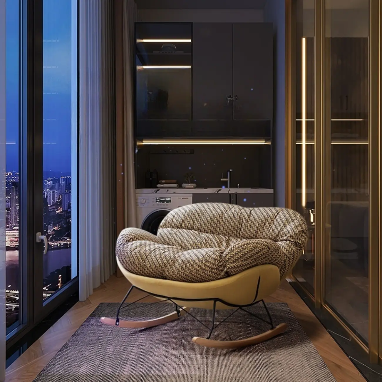 Modern Cotton Upholstered Rocking Chair with Recessed Arm Image - 2 | homeyfad