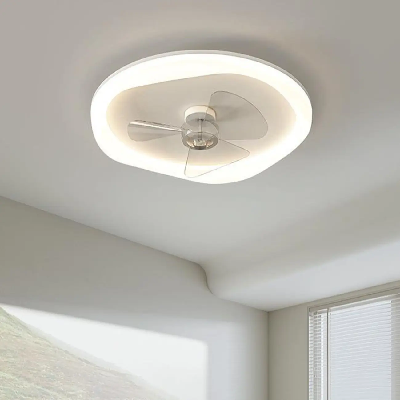 Smart 3-Blade White Flushmount Ceiling Fan with LED Light Image - 2 | homeyfad