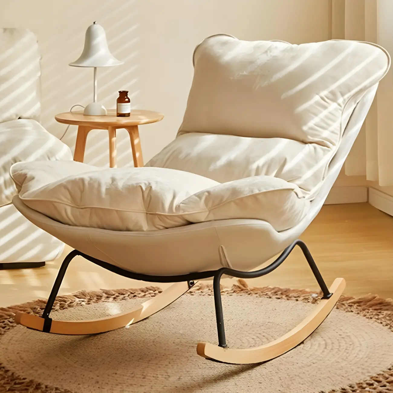 Suede Upholstered Rocking Chair with Ottoman for Living Room Image - 19 | homeyfad