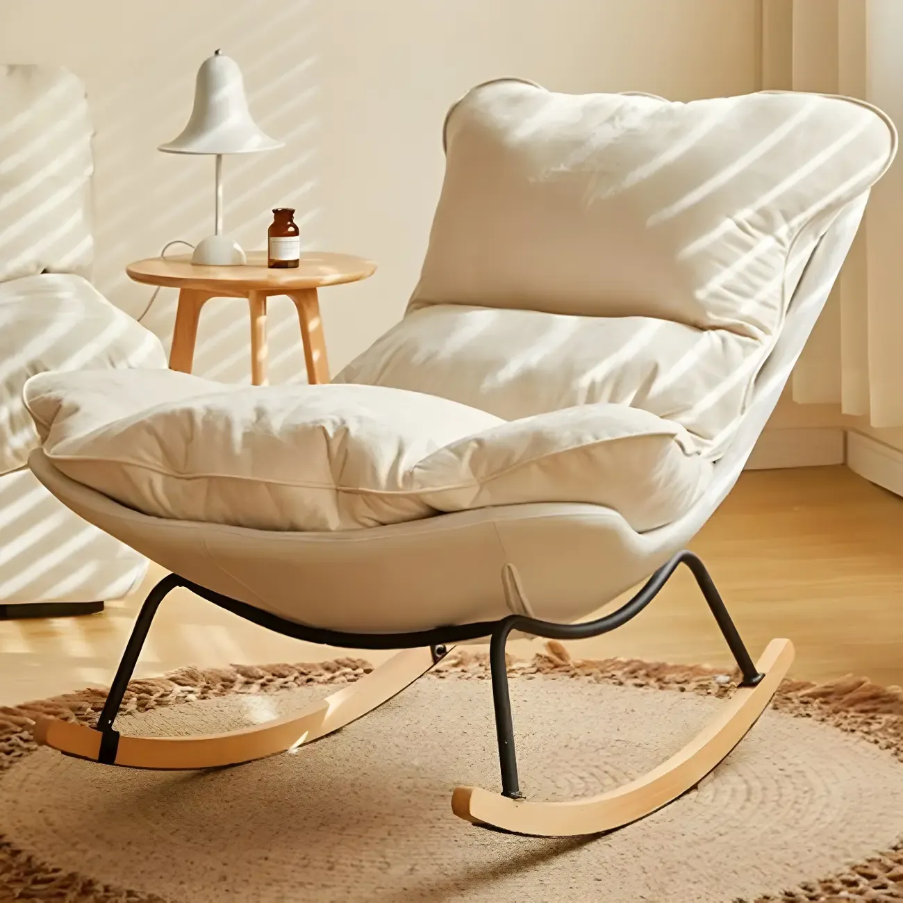 Suede Upholstered Rocking Chair with Ottoman for Living Room Image - 19