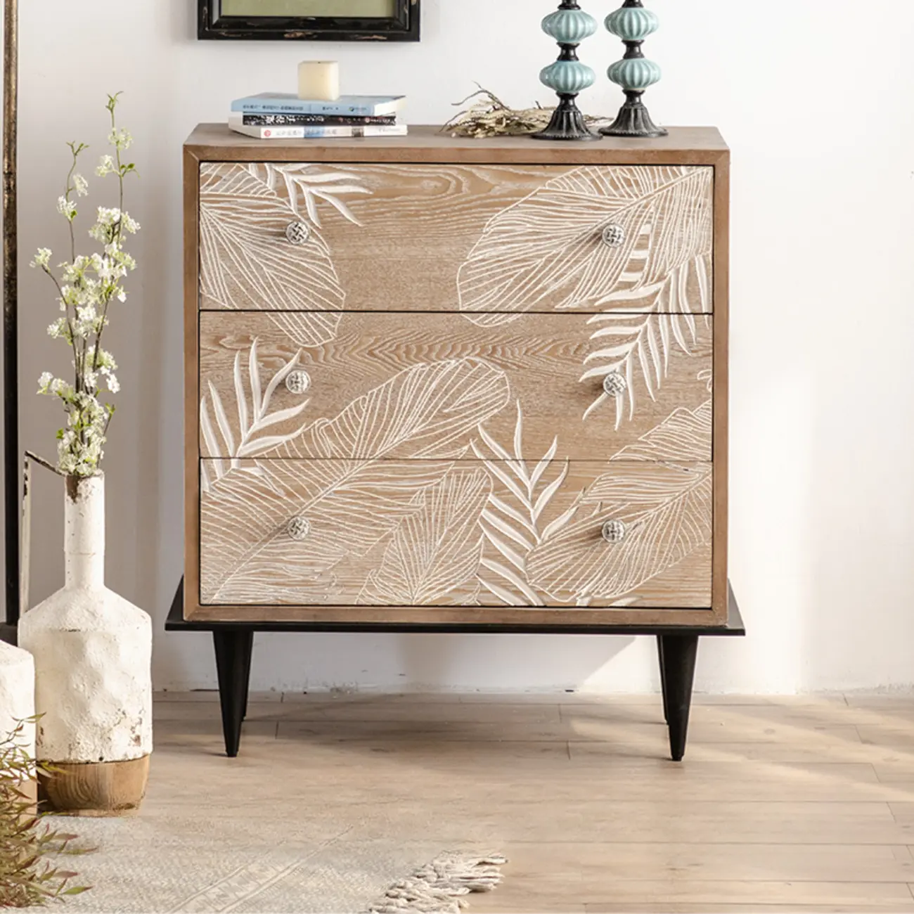 French Country Wooden Parlor Cabinet with Leaf Patterns Image - 11 | homeyfad