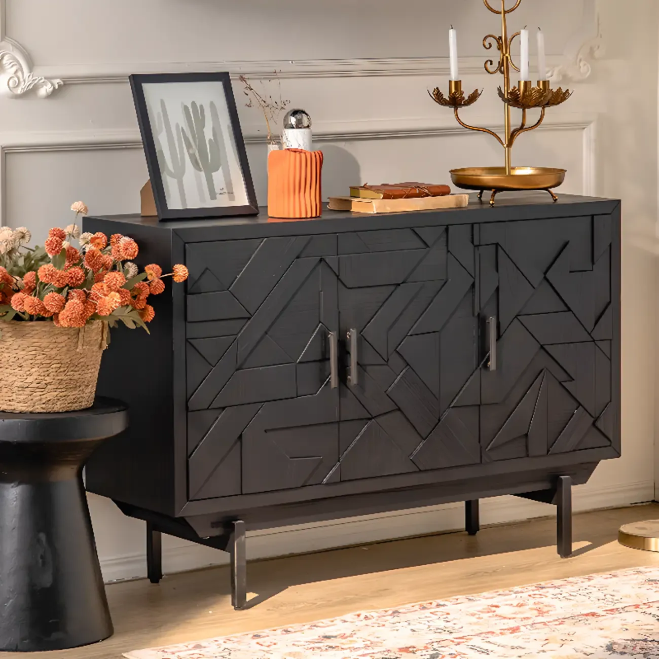Rectangular Black Parlor Accent Cabinet with Straight Legs Image - 2
