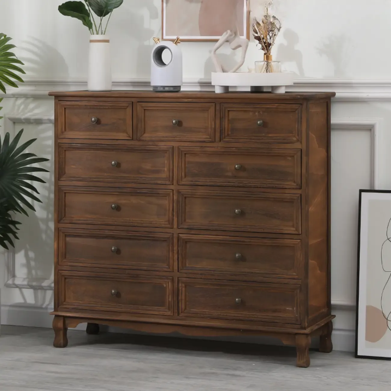 Rustic Wooden White Accent Cabinet with Multiple Drawers Image - 15